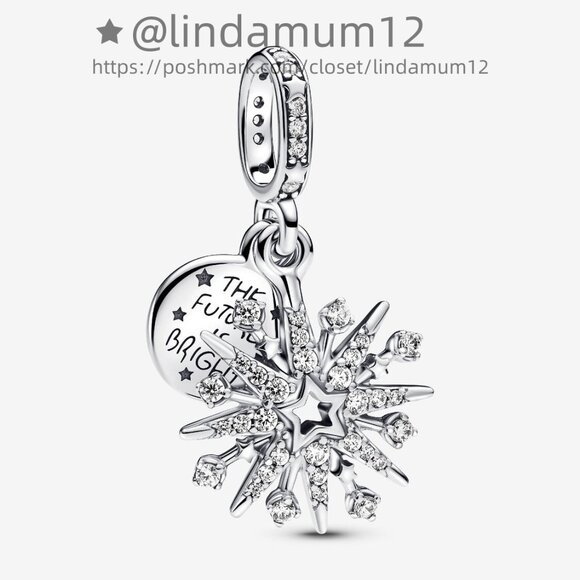 Pandora Sparkling Firework Double Dangle Charm - Picture 1 of 5